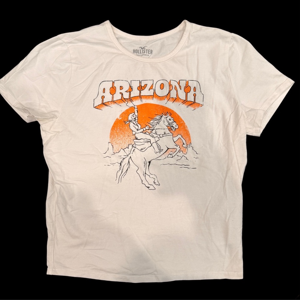 Hollister White Baby Tee with Orange Arizona Design